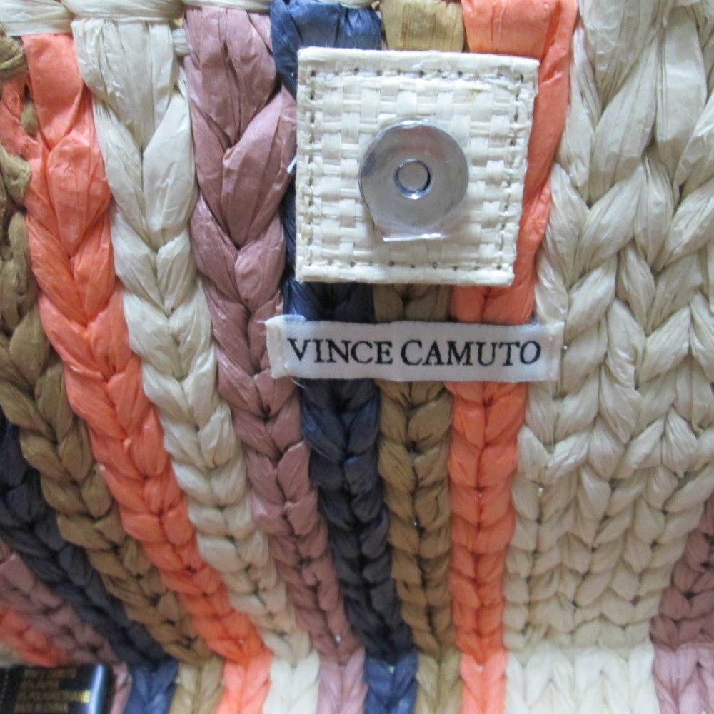 Vince Camuto Emei Woven Paper Satchel Tote Bag Purse removable strap striped NEW - Picture 10 of 14